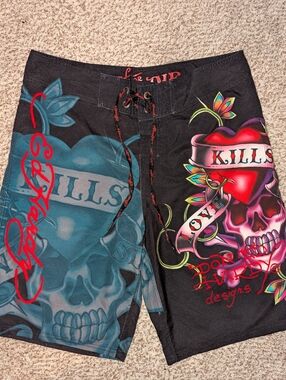 Ed Hardy Love Kills Surf Or Die Board Shorts Mens 34